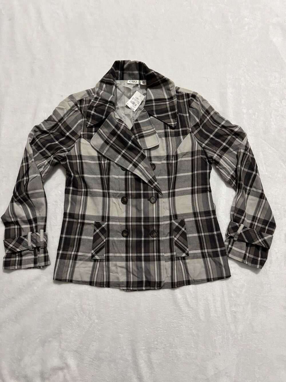 Cato Women's Plaid Brown Button Blazer Jacket Size 12 Academia